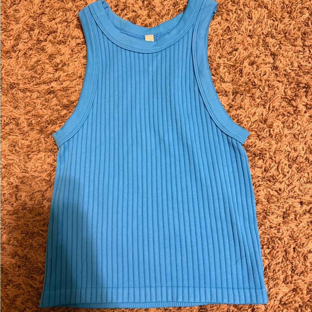 Blue Ribbed Tank Top